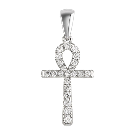 14k White Gold and Natural Diamond Ankh Pendant (0.17 tcw)