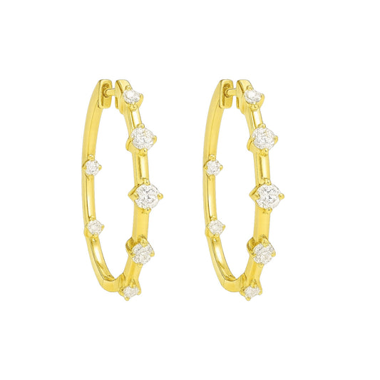 Inside-Out Lab Diamond Seven Station Hoops| 0.75tcw | 14k Yellow Gold