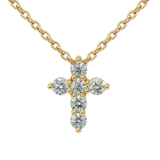 14k Gold Petite Cross Necklace w/ Lab Grown Diamond (0.60 tcw) - 16"