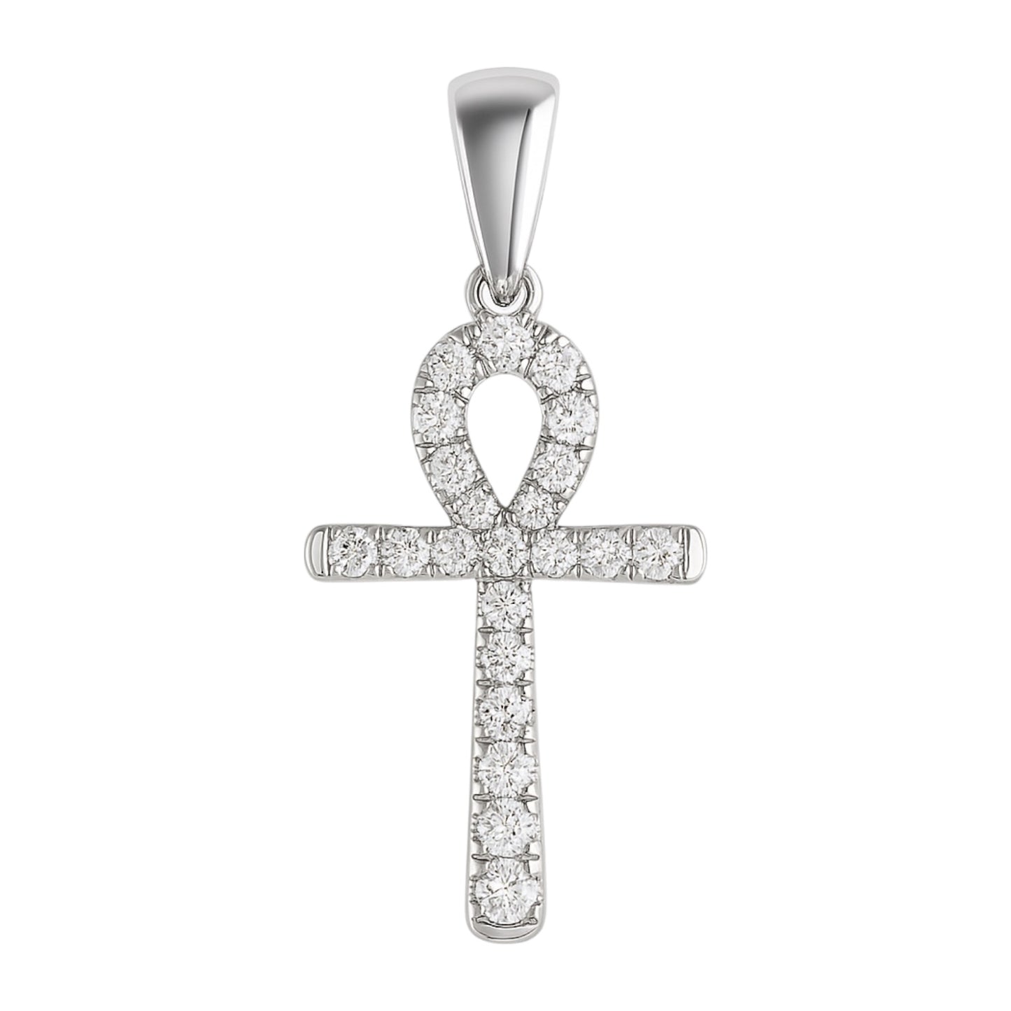 14k White Gold and Natural Diamond Ankh Pendant (0.17 tcw)
