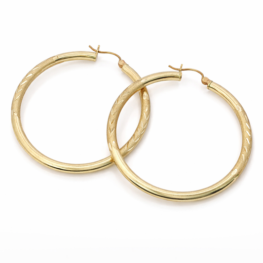 14k Gold Diamond Cut Hoop Earrings | 40.5mm (1.6") Diameter